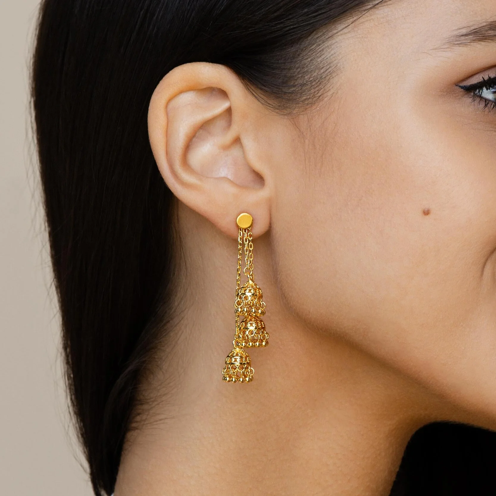 Micro Jhumka Trio Earrings - Image 3