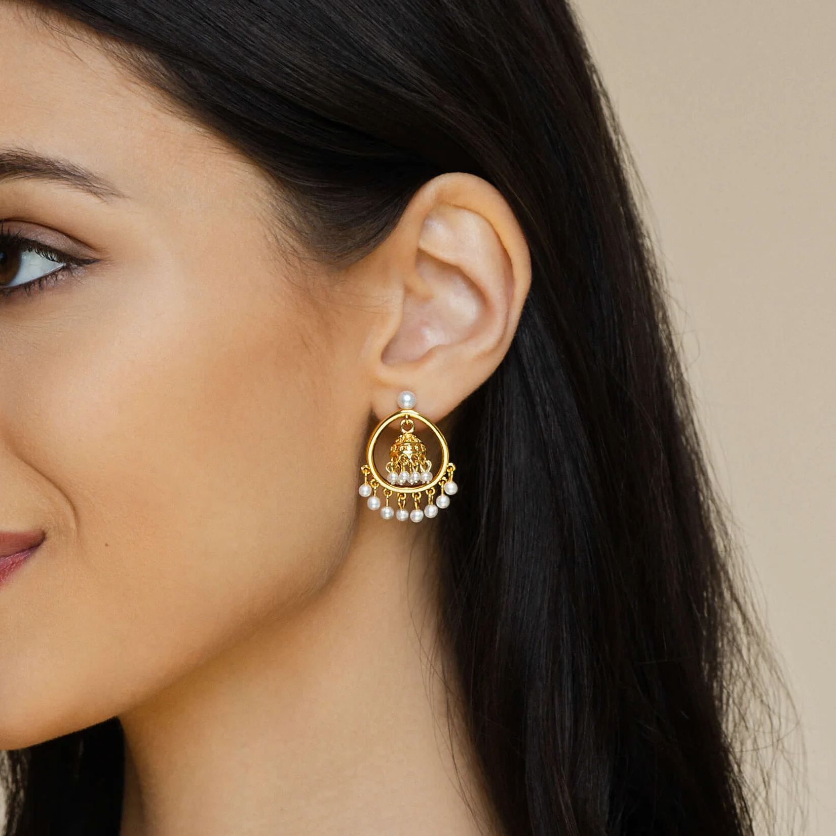 Roshni Micro Pearl Jhumka Earrings - Image 3